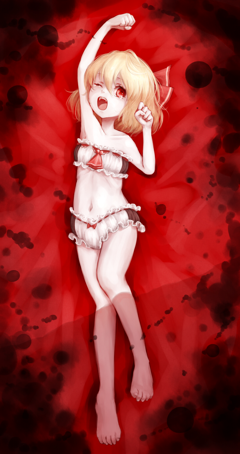 1girl, alternate_costume, bare_legs, blonde_hair, cinderella_bust, highres, hoshibuchi, looking_at_viewer