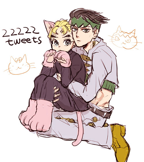 2boys, animal_ears, black_hair, blonde_hair, blue_eyes, cat_ears, cat_paws, cat_tail