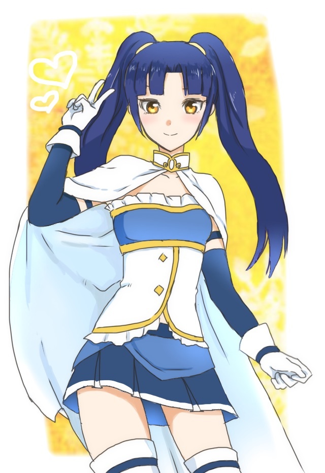 1girl, blue_hair, blush, cape, cosplay, cowboy_shot, cross_ange, gloves