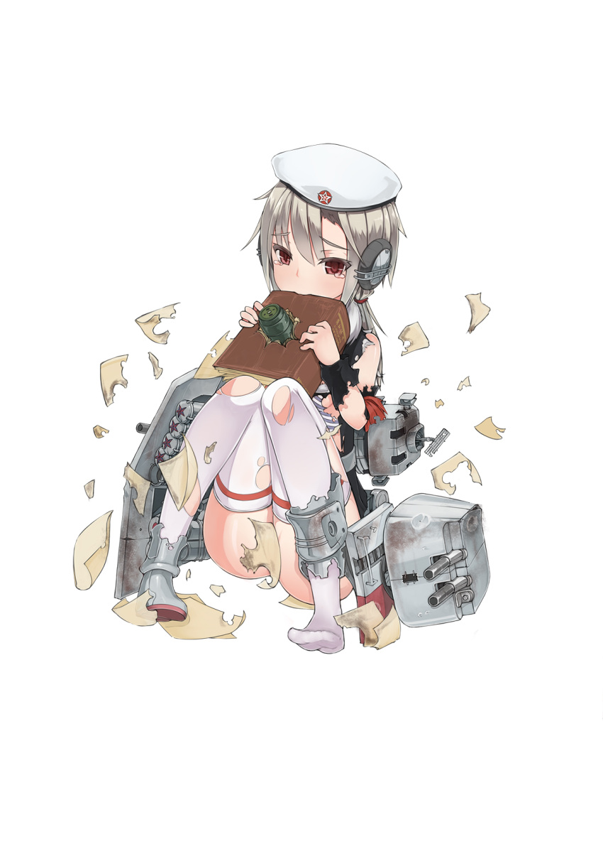 blush, book, chewing, crying, dent, dirt, hibiki_(warship_girls_r), highres