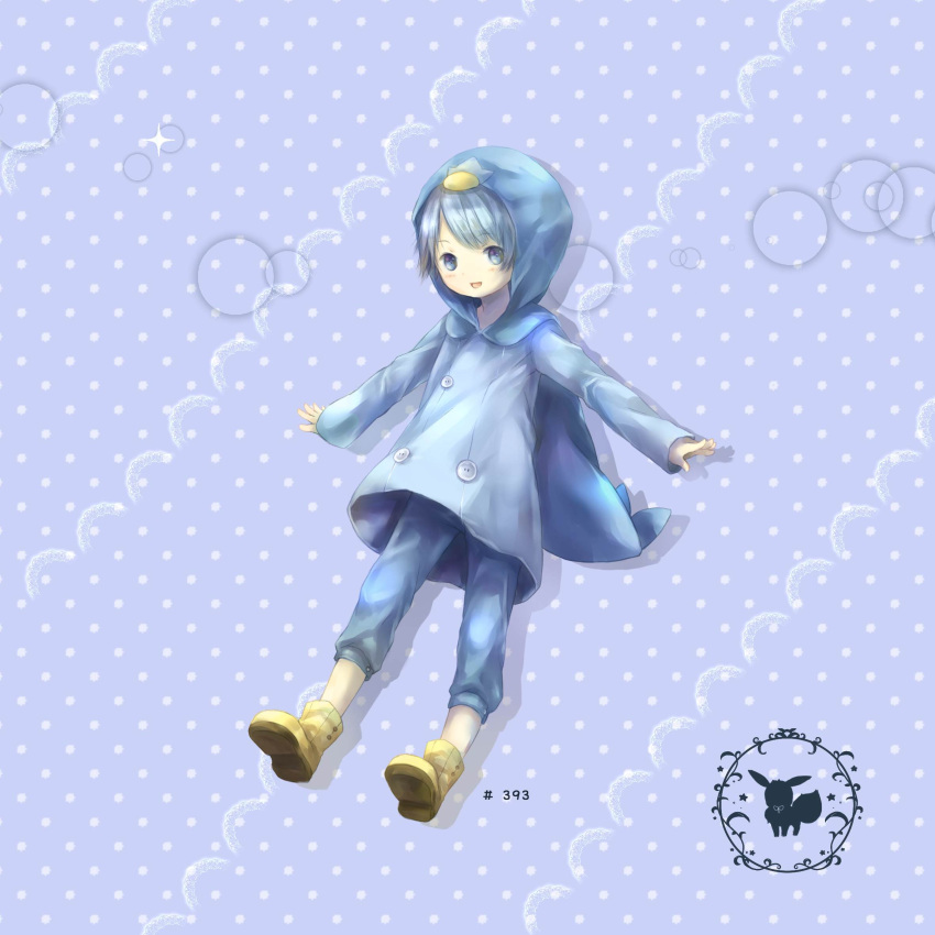 blue_clothes, blue_eyes, blue_hair, boots, eevee, eyebrows_visible_through_hair, highres, hooded_jacket