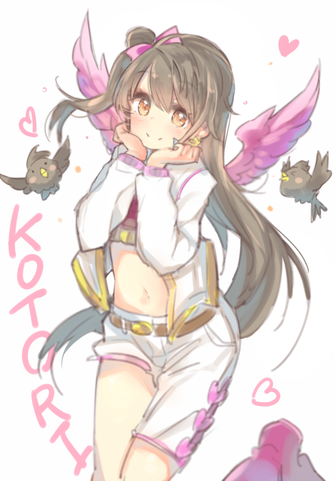 1girl, bird, bow, brown_eyes, brown_hair, character_name, cozyquilt, hair_bow