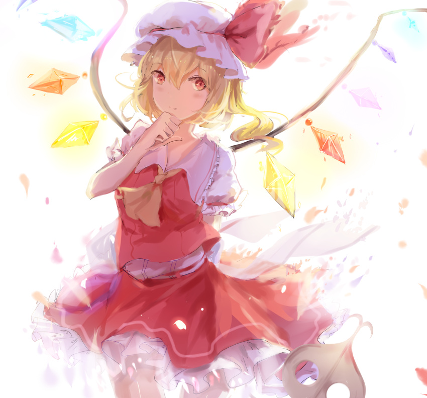1girl, flandre_scarlet, gennnwa, highres, smile, solo, touhou, white_background