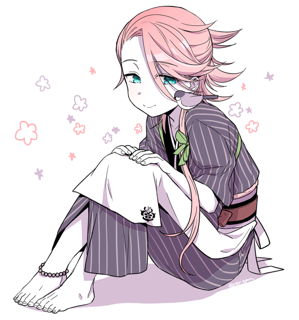 1boy, bangs, bird, blue_eyes, japanese_clothes, kimono, male_focus, nerisuke