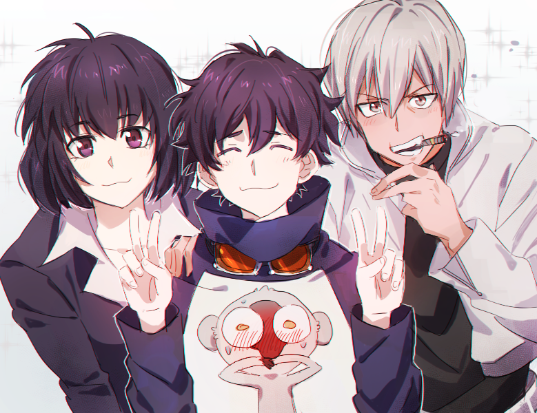 black_hair, chain_sumeragi, cigar, kekkai_sensen, leonardo_watch, monkey, sonic_speed_monkey, u_(artist), white_hair, zap_renfro