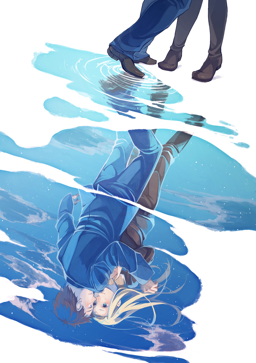 1boy, 1girl, allison_&amp;_lillia, allison_whittington, blonde_hair, blue_eyes, boots, brown_hair