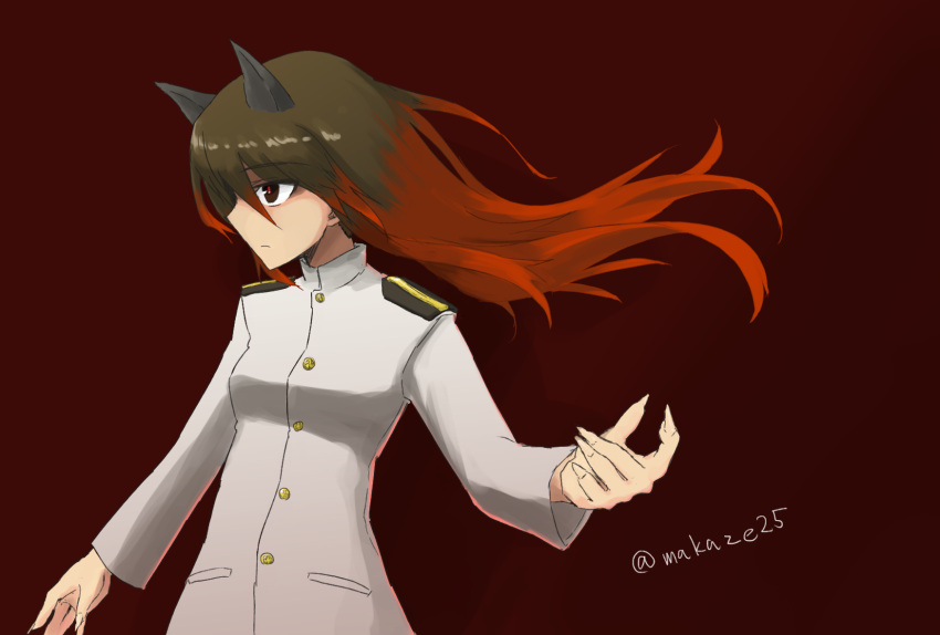 1girl, animal_ears, brown_eyes, brown_hair, fingernails, highres, long_fingernails, long_hair