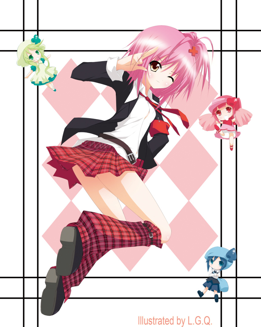 armband, bad_id, belt, cheerleader, chibi, dress, guardian_chara, hair_ornament