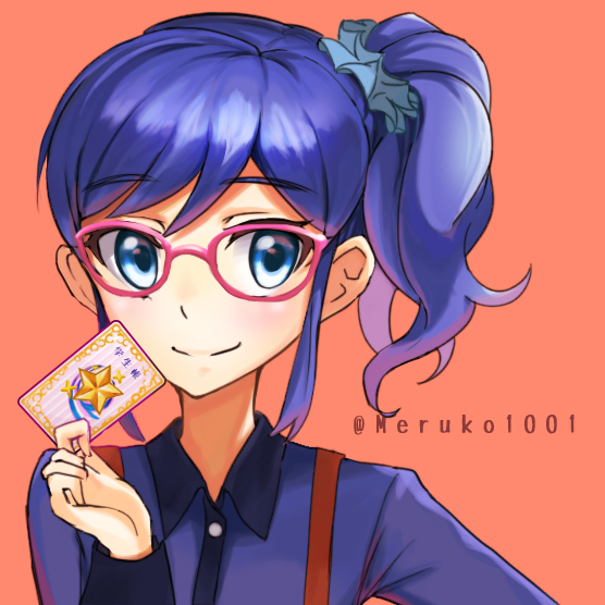 1girl, aikatsu!, bespectacled, blue_eyes, blue_hair, card, glasses, kiriya_aoi