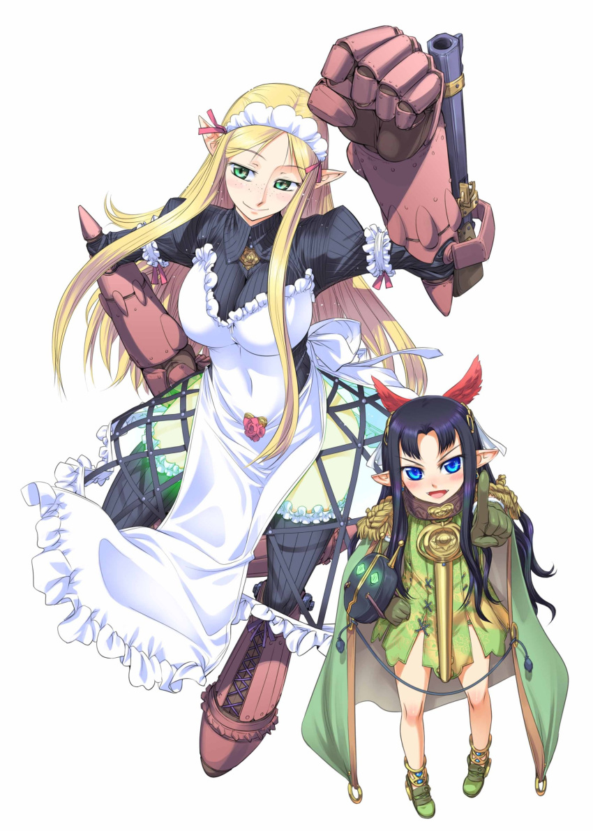 absurdres, anklet, apron, blonde_hair, blue_eyes, blue_hair, blush, boots