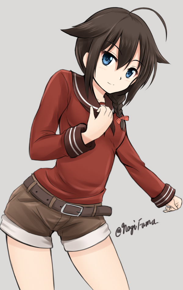 1girl, alternate_costume, belt, black_hair, blue_eyes, braid, casual, fuuma_nagi