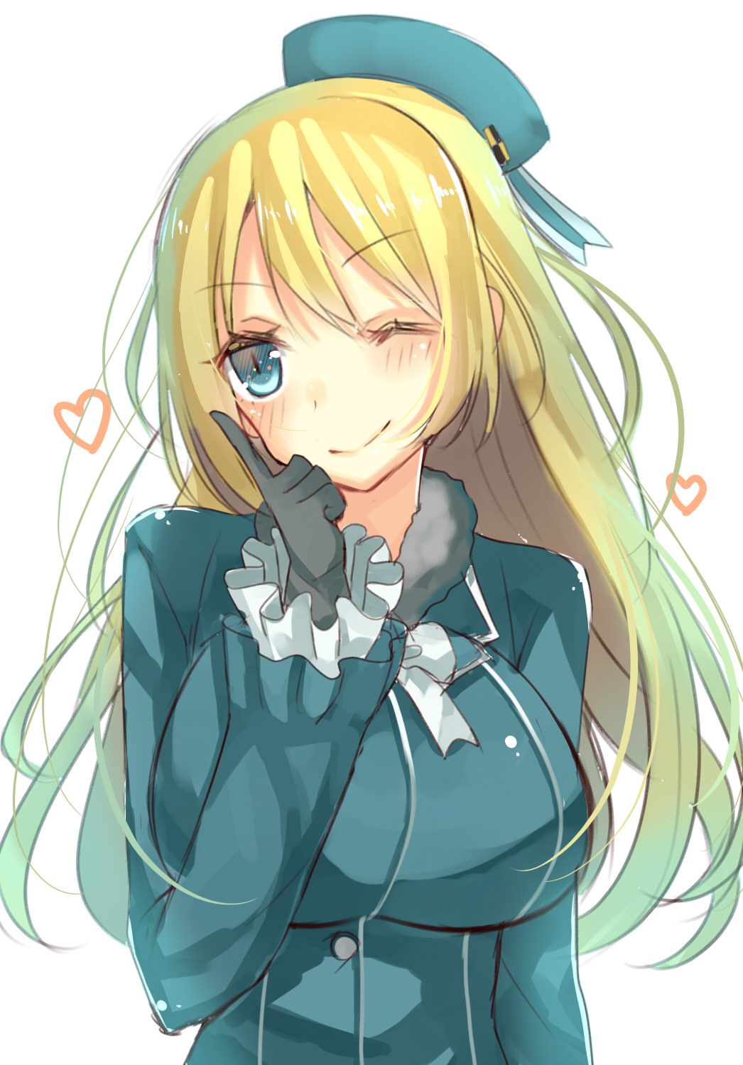 1girl, atago_(kantai_collection), beret, blonde_hair, blue_eyes, gloves, green_eyes, hat