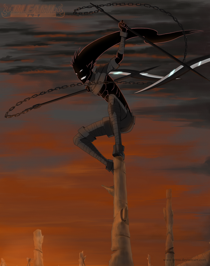 bandage, bleach, bleach:_zanpakutou_ibun_hen, chain, chains, grin, kazeshini, long_hair