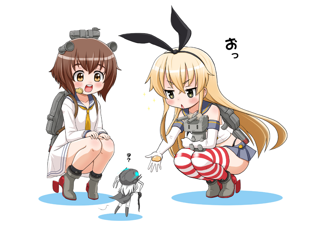 3girls, binoculars, black_eyes, blonde_hair, brown_eyes, brown_hair, cape, chestnut_mouth
