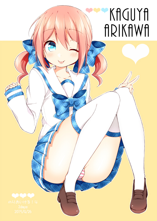 arikawa_kaguya, blue_eyes, blush, bow, crossdressinging, himegoto, one_eye_closed, open_mouth
