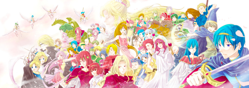 6+boys, 6+girls, abel_(fire_emblem), armor, bald, blonde_hair, blue_eyes, blue_hair