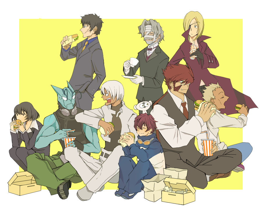 chain_sumeragi, k.k., kekkai_sensen, klaus_von_reinhertz, leonardo_watch, machiru, steven_a._starphase, zap_renfro, zed_o'_brien