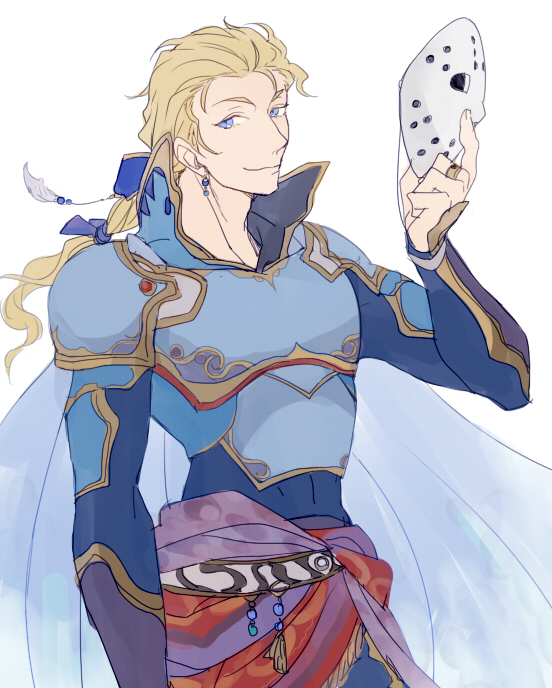 1boy, armor, azkn, blonde_hair, blue_eyes, cape, edgar_roni_figaro, final_fantasy