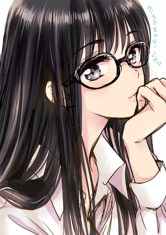 1girl, black_hair, glasses, himawari-san, himawari-san_(character), long_hair, official_art, original