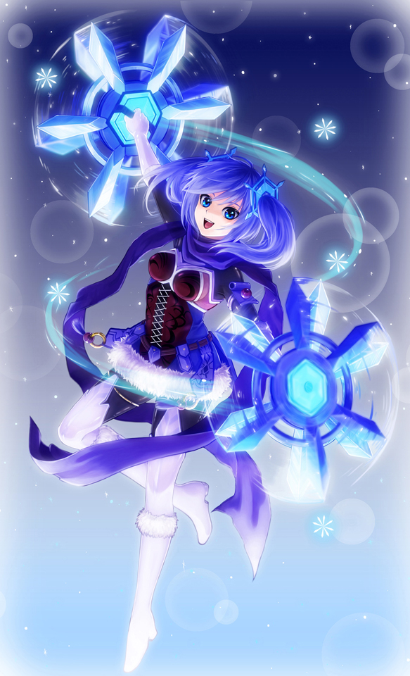 1girl, :d, blue_eyes, blue_hair, chiyo_(no3baki), dance_princess_of_the_ice_barrier, duel_monster, gradient