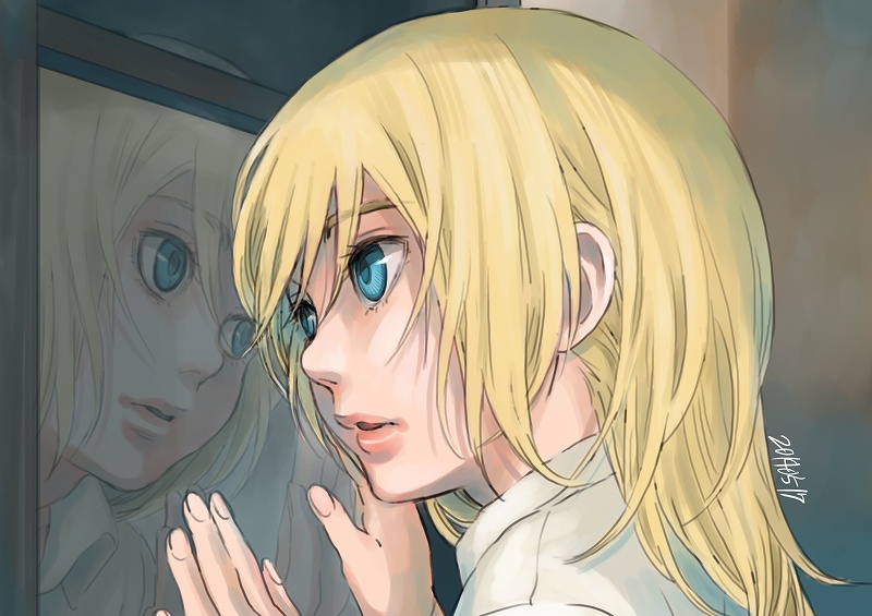 1girl, 2014, blonde_hair, blue_eyes, christa_renz, dated, face, ganyapin