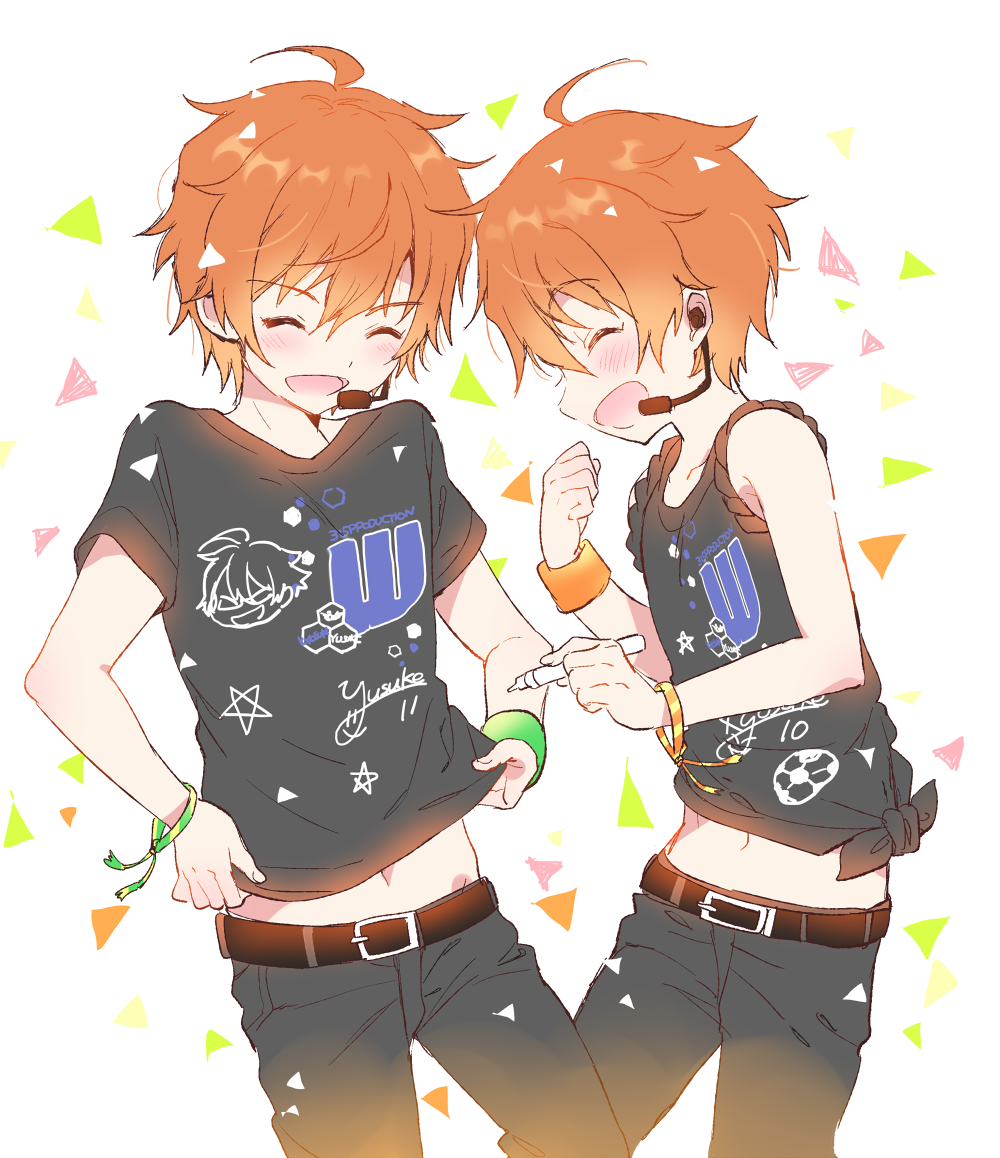 2boys, ahoge, akame_(eckesachs), aoi_kyosuke, aoi_yusuke, blush, brothers, closed_eyes