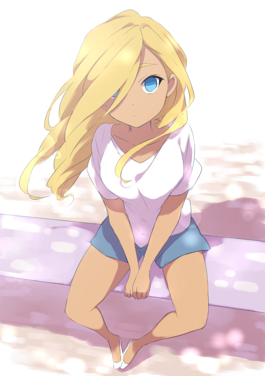 1girl, blonde_hair, blue_eyes, casual, hair_over_one_eye, highres, inazuma_eleven_(series), inazuma_eleven_go