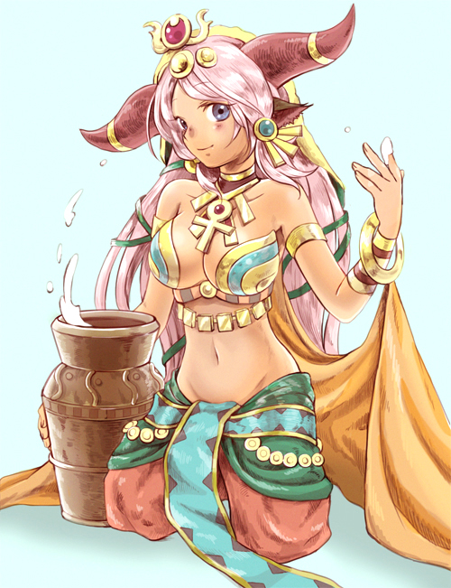 1girl, animal_ears, ankh, armlet, bangle, bare_shoulders, blue_eyes, blush