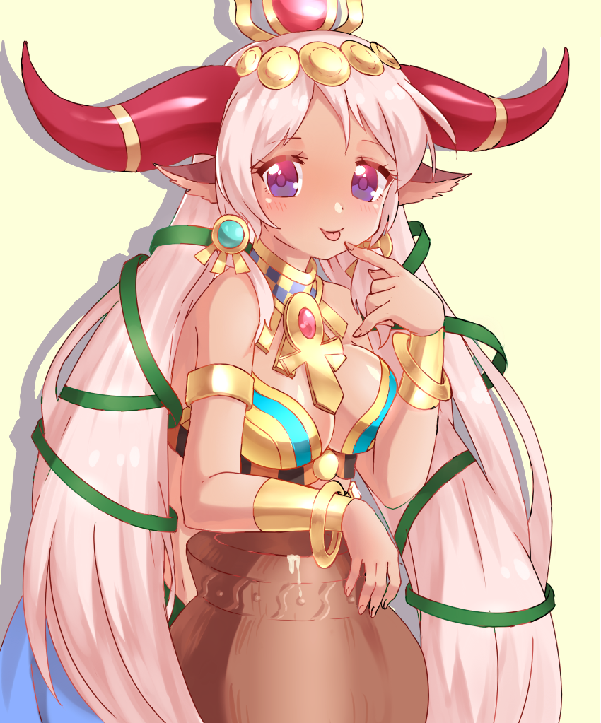 1girl, :p, animal_ears, ankh, armlet, bangle, bare_shoulders, blush