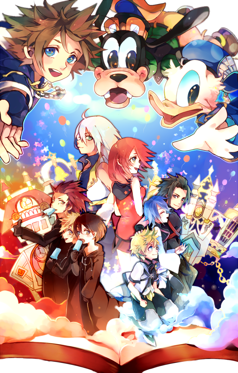 3girls, 6+boys, aqua_(kingdom_hearts), axel_(kingdom_hearts), black_coat, black_hair, blonde_hair, blue_eyes