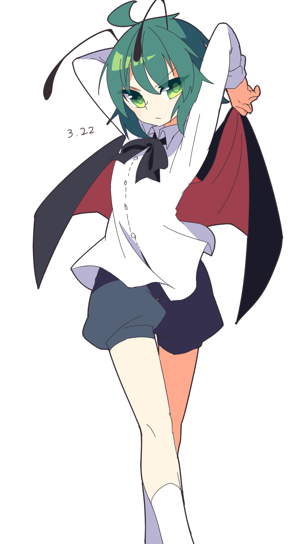 1girl, antennae, cape, dated, green_eyes, green_hair, highres, kozakura_(dictionary)