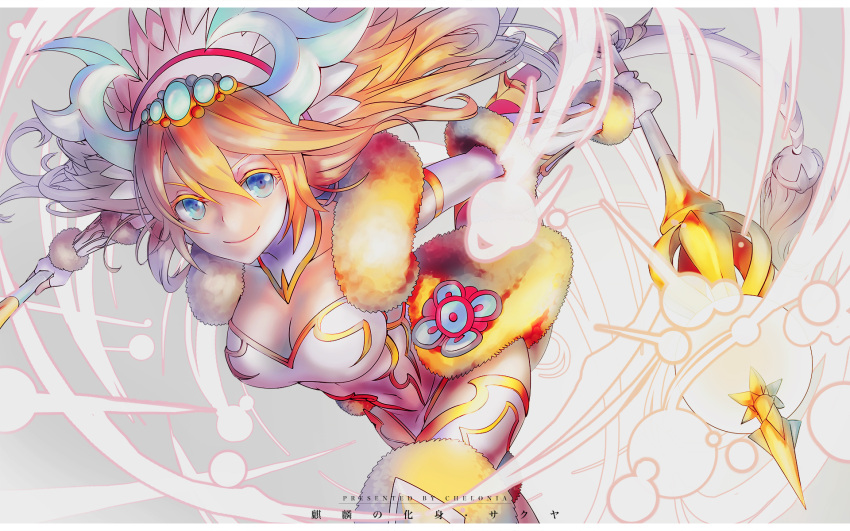 1girl, blonde_hair, blue_eyes, breasts, chelonia, cleavage, colored_eyelashes, covered_navel