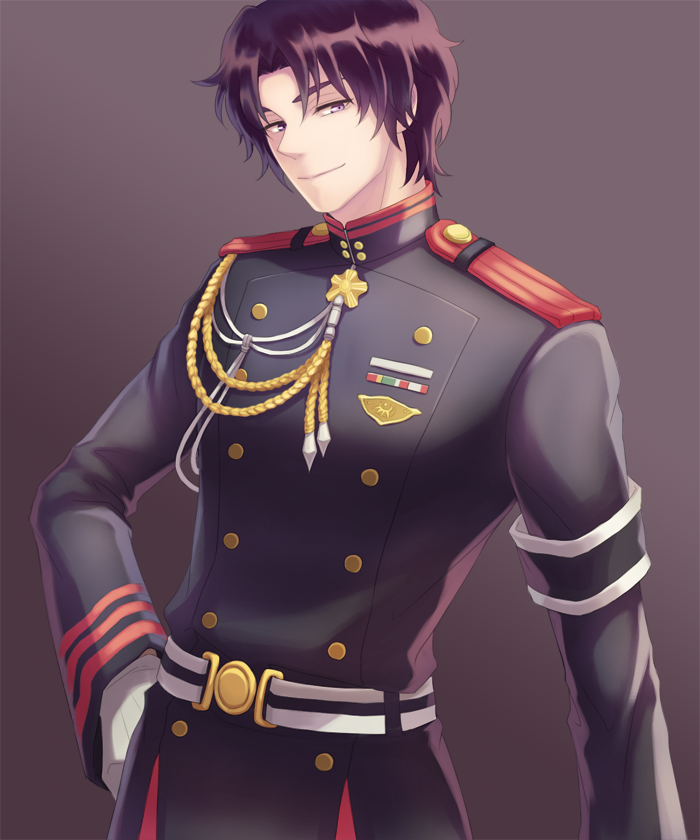 ichinose_guren, male_focus, military, military_uniform, owari_no_seraph, short_hair, smile, solo