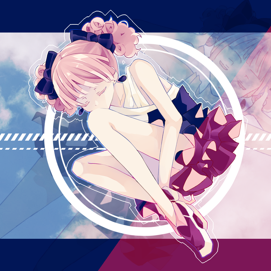 1girl, bow, chika_(vocaloid), closed_eyes, colored_eyelashes, earrings, hair_bow, jewelry