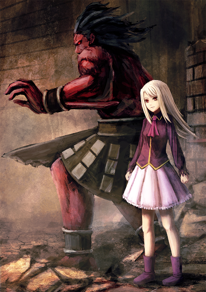 1boy, 1girl, berserker, black_hair, fate/stay_night, fate_(series), illyasviel_von_einzbern, menka