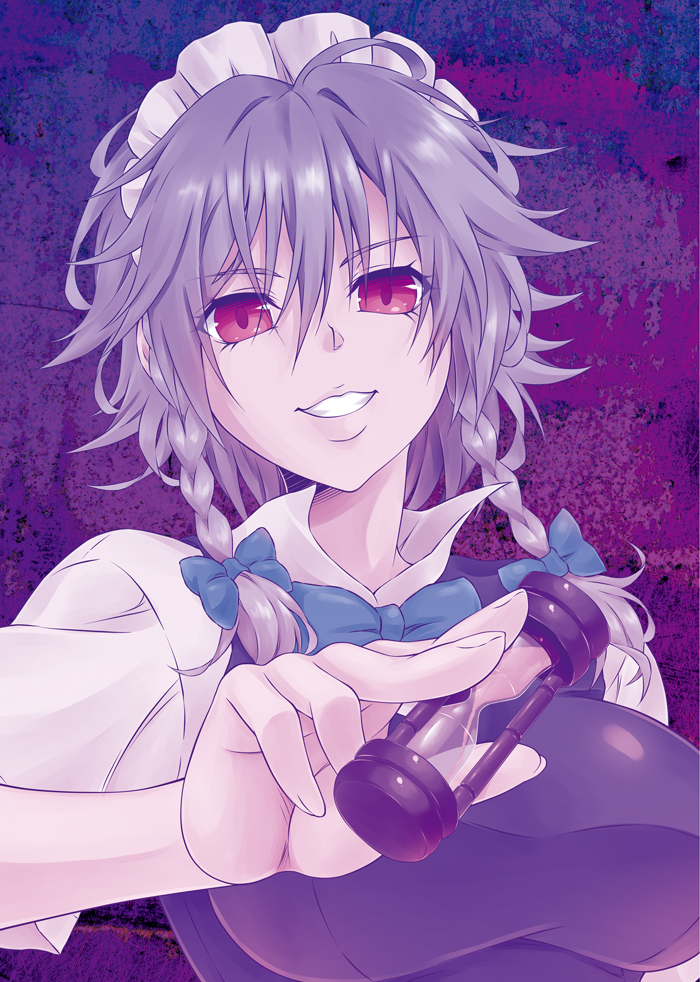 1girl, bad_anatomy, blue_background, blue_dress, bow, braid, breasts, collared_shirt