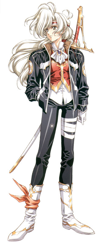 1girl, boots, cravat, gloves, growlanser, growlanser_i, hand_in_pocket, headband