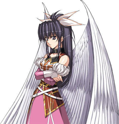 1girl, angel_wings, black_hair, bow, choker, crossed_arms, dress, expressionless