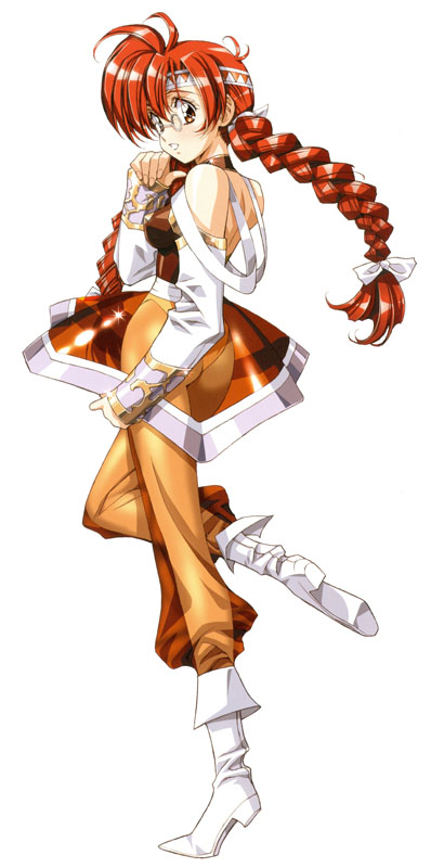 1girl, boots, bow, braid, detached_sleeves, glasses, growlanser, growlanser_i