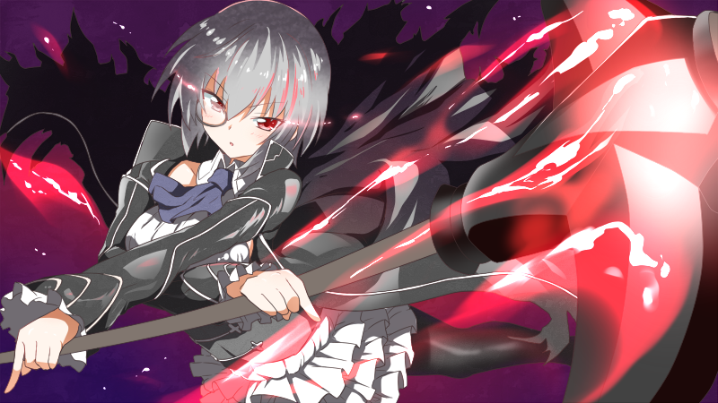 1girl, ascot, frills, ice_axe_(ole_tower), monocle, ole_tower, red_eyes, short_hair