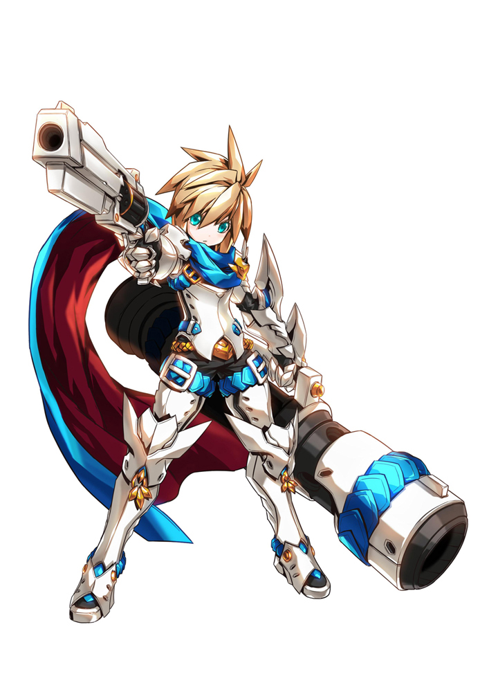 1boy, armor, blackjd83, blonde_hair, boots, cannon, chung_(elsword), dual_wielding