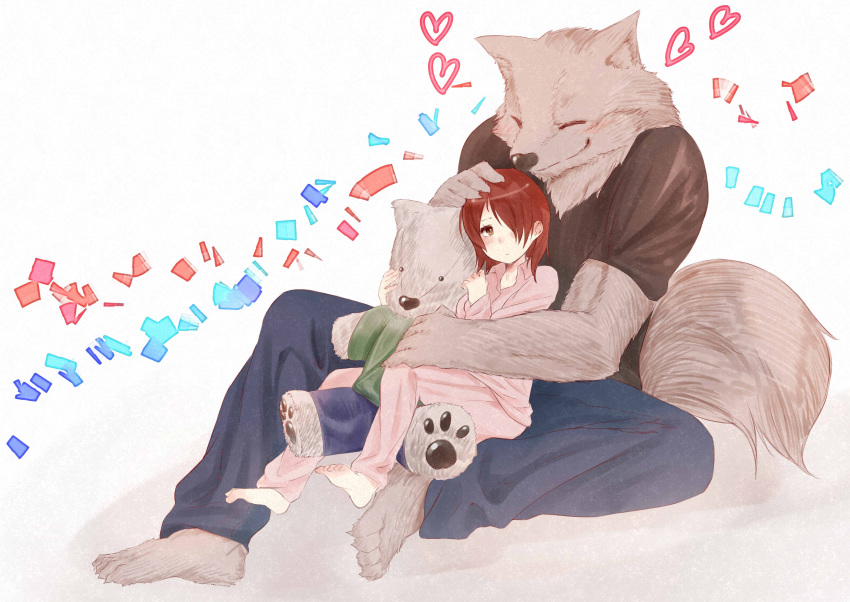 1boy, 1girl, absurdres, animal_ears, brown_eyes, claws, dog_ears, dog_tail