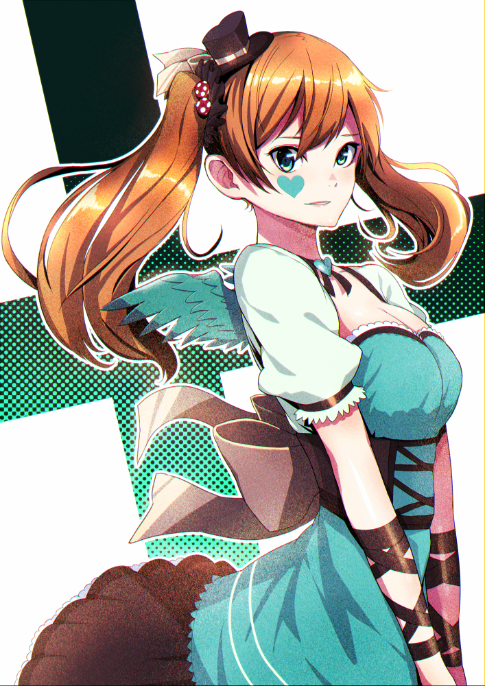 1girl, blonde_hair, bow, breasts, hair_ornament, hat, idol, jennifer_(love_live)