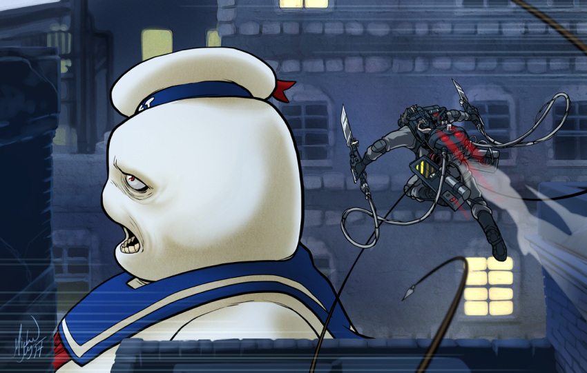 crossover, ghostbusters, proton_pack, shingeki_no_kyojin, stay_puft, three-dimensional_maneuver_gear