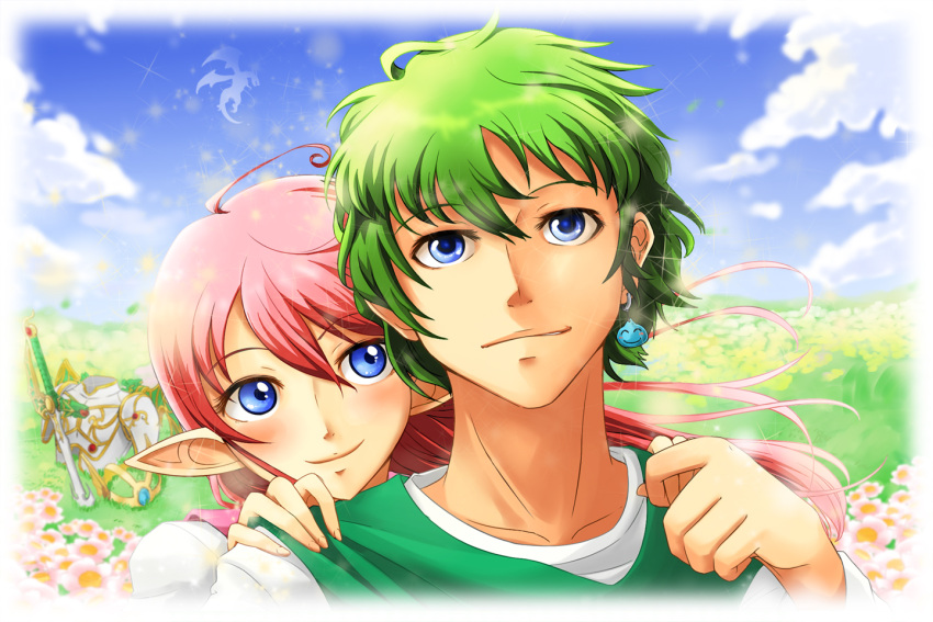 1boy, 1girl, armor, blue_eyes, blush, cynthia_(dq4), dragon_quest, dragon_quest_iv