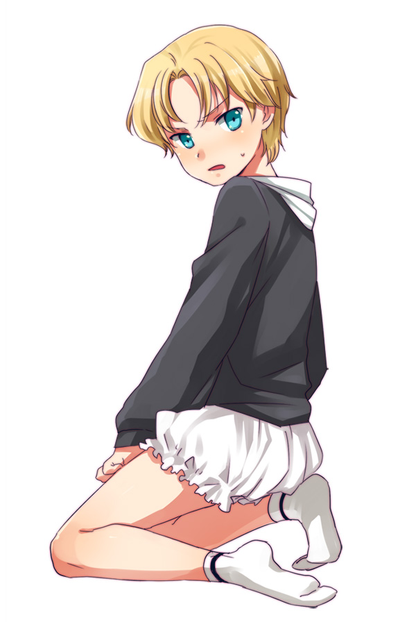 1boy, aoto_gonzales_takuma, aqua_eyes, blonde_hair, bloomers, blush, crossdressinging, ginga_e_kickoff!!