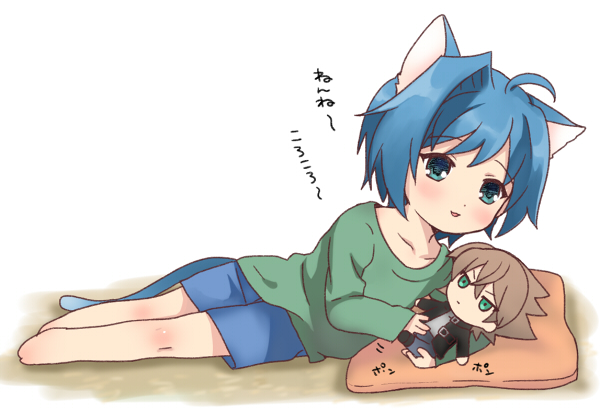 1boy, :3, ahoge, animal_ears, blue_eyes, blue_hair, blush, cardfight!!_vanguard