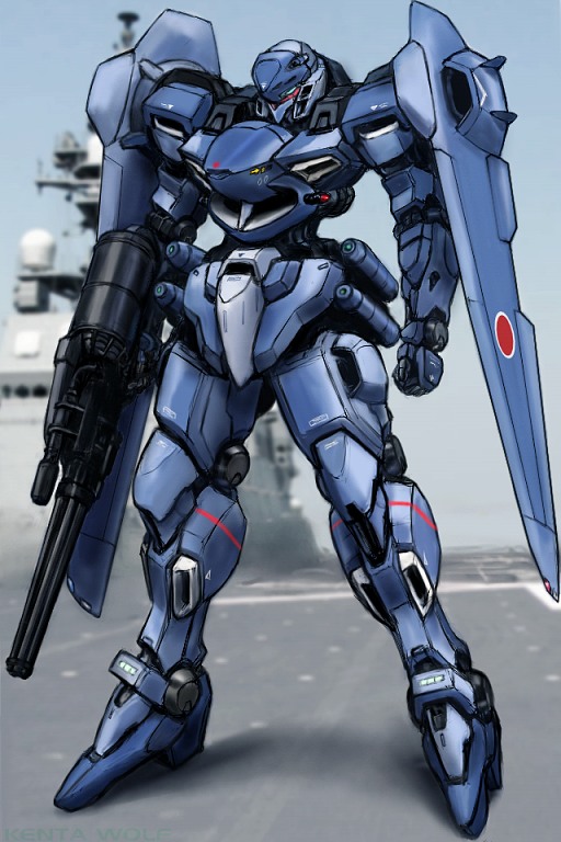 aircraft_carrier, gatling_gun, gun, gundam, gundam_g_no_reconguista, japan, mecha, ookami_kenta, science_fiction, ship, warship, weapon