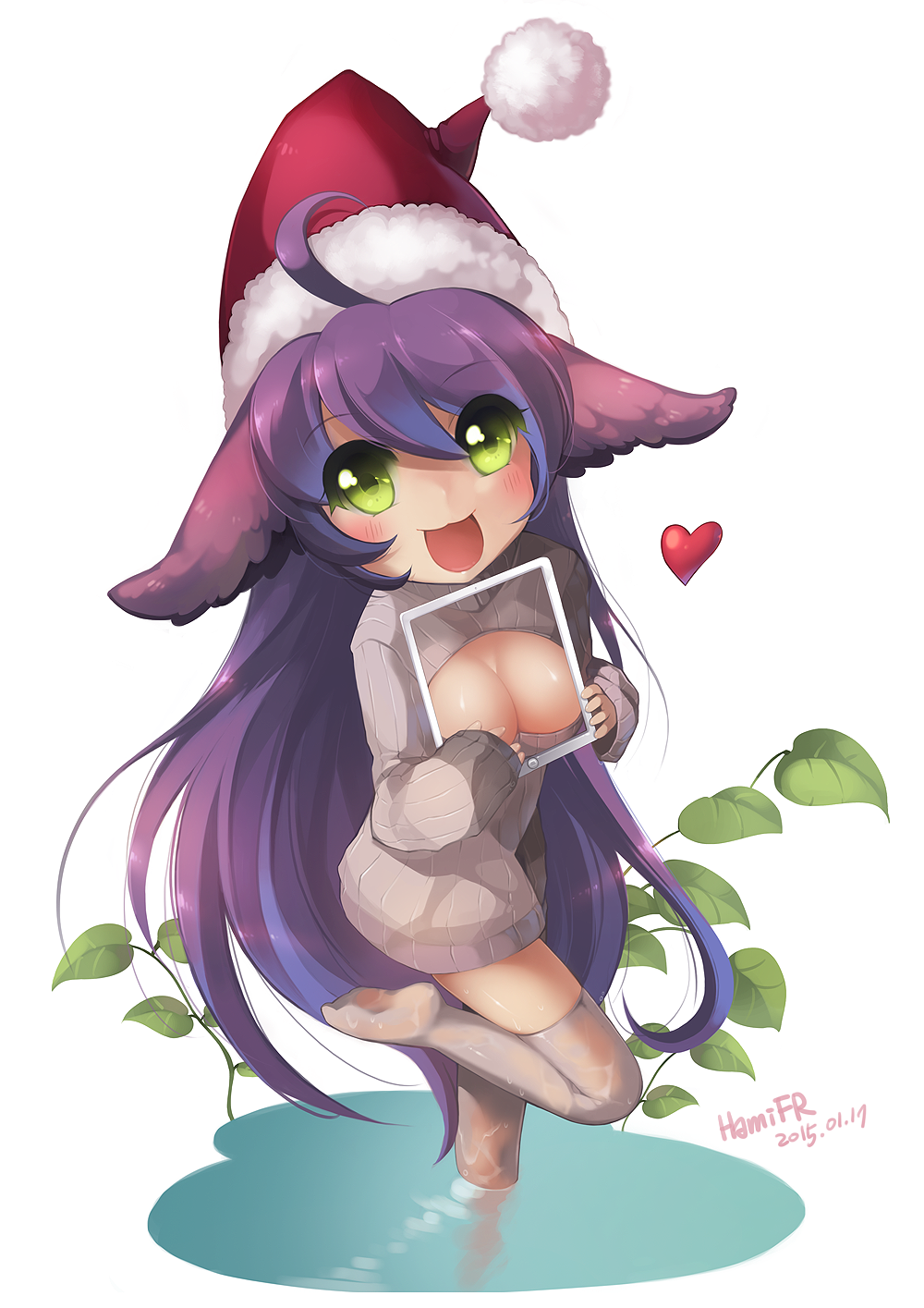 1girl, :3, ahoge, animal_ears, breasts, cleavage, cleavage_cutout, green_eyes