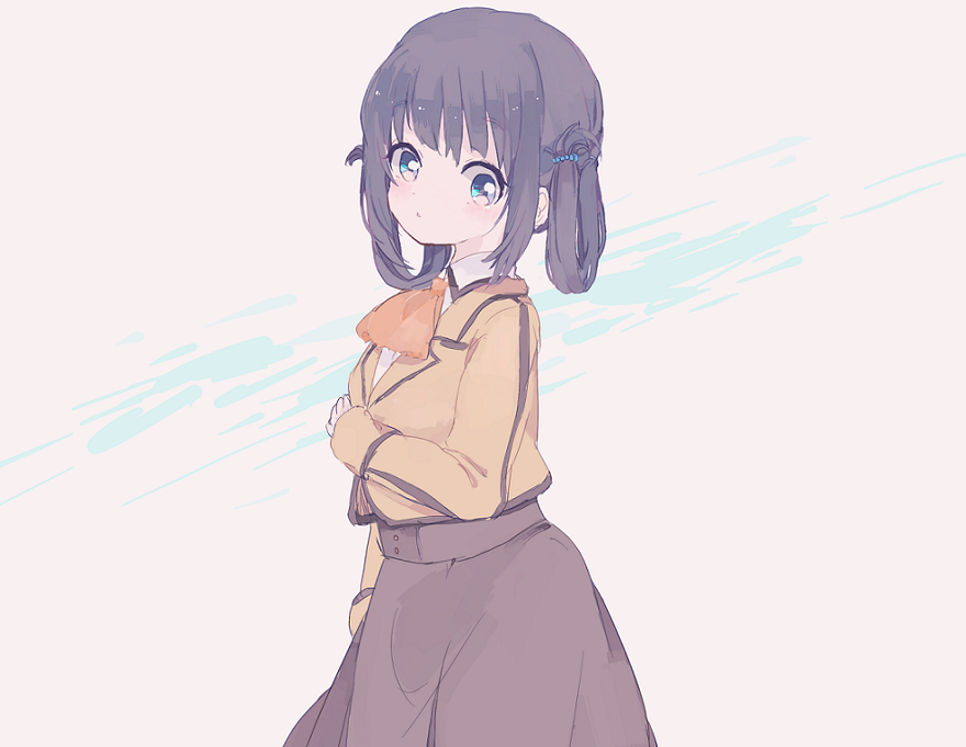 1girl, black_hair, blue_eyes, hair_rings, long_hair, nagi_no_asukara, school_uniform, shiodome_miuna